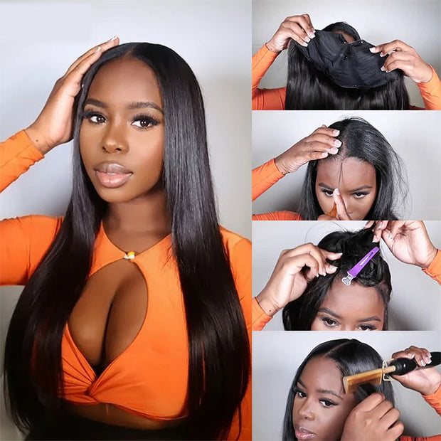 Silk Straight V/U part Wigs No Leave Out Natural Scalp Protective Wigs Beginner Friendly