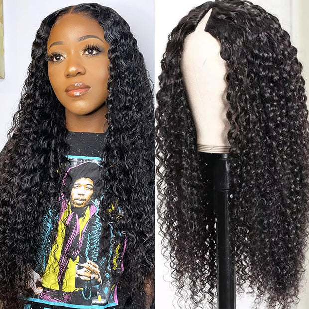 Glueless V/U Part Jerry Curly Wig No Leave Out Affordable Human Hair Wig Beginner Friendly