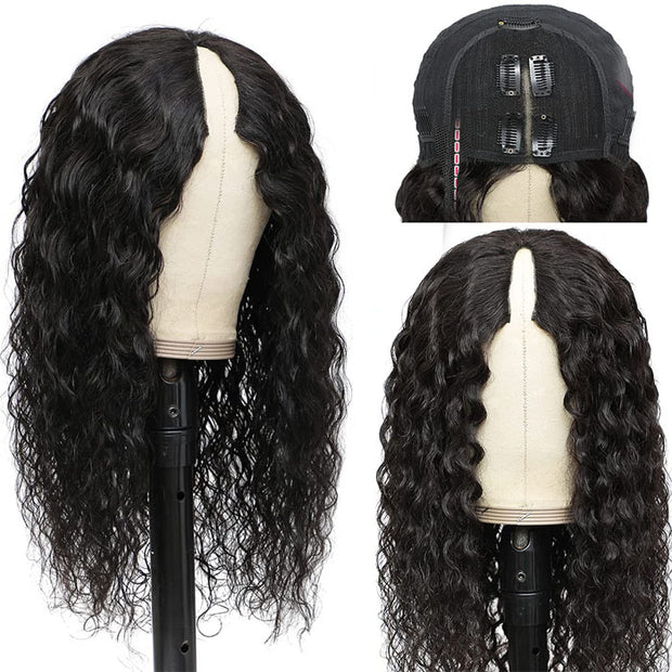 Water Wave V/U Part Human Hair Wigs No Leave Out Beginnger Friendly Easy Install