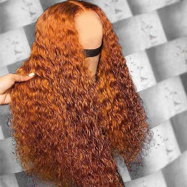 Ginger Orange Colored Human Hair Wigs Pre Plucked Deep Wave HD Lace Fr Hermosa Hair
