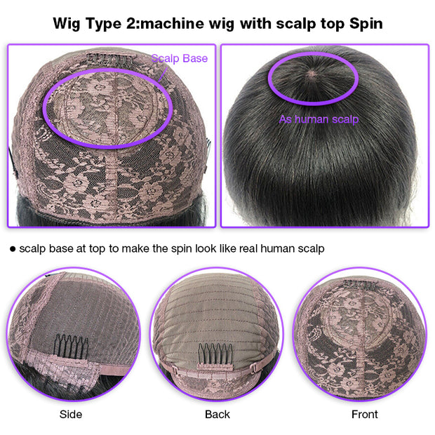 Short Bob Straight Wig With Bangs Glueless None Lace Full Machinemade Human Hair Wigs Quick Install