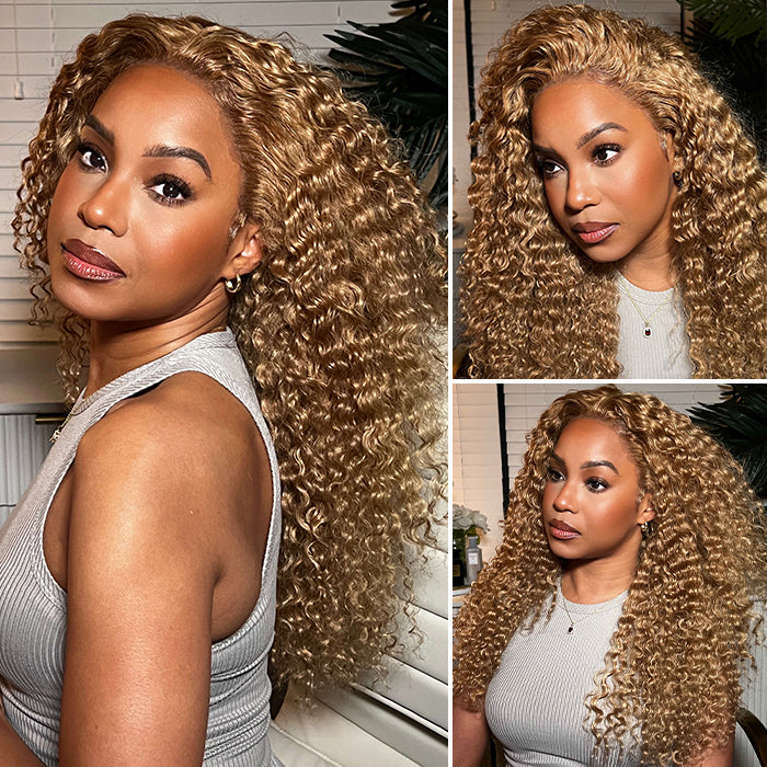 honey blonde curly 13x4 lace front wig