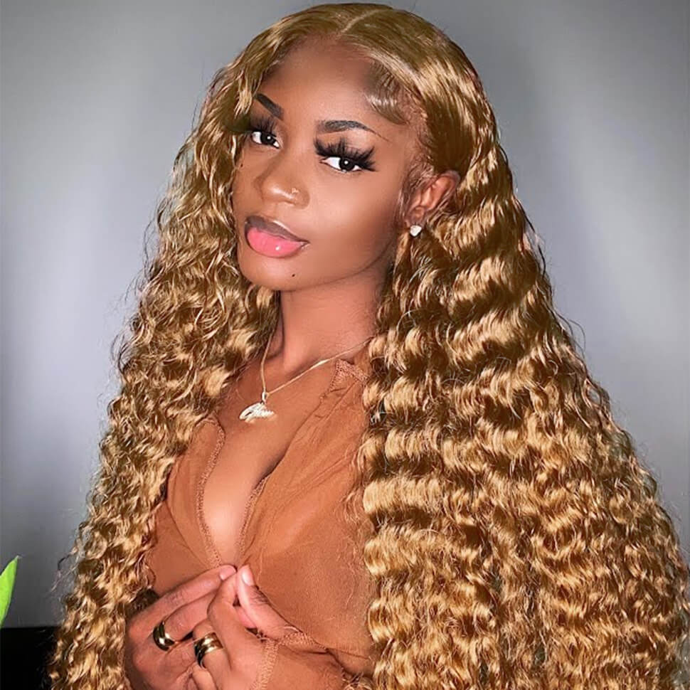 honey blonde deep wave wig