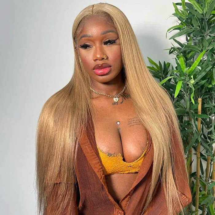 30” ASH HONEY BLONDE STRAIGHT LACE FRONT CELEB WIG 30 Inch Honey Blonde Straight Lace Front Wigs #27 Hair  main image 4