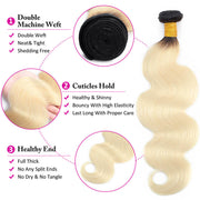 Ombre T1B/613 Brazilian Body Wave Human Hair 3 Bundles With Closure Remy Hair Weave
