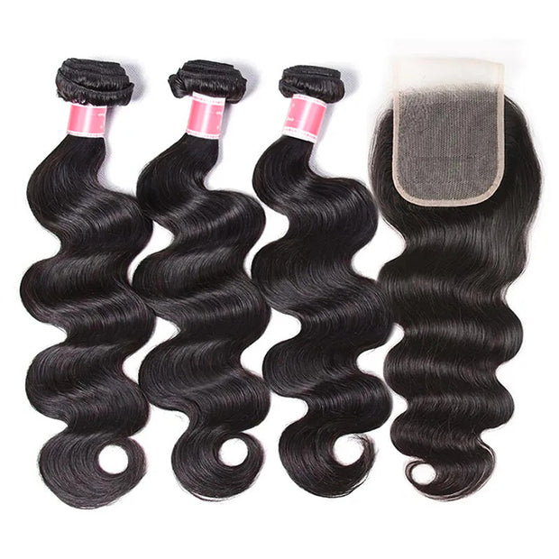 Malaysian Body Wave 3 Bundles with 4*4 Closure Soft Unprocessed Virgin Human Hair