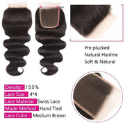 Malaysian Body Wave 3 Bundles with 4*4 Closure Soft Unprocessed Virgin Human Hair