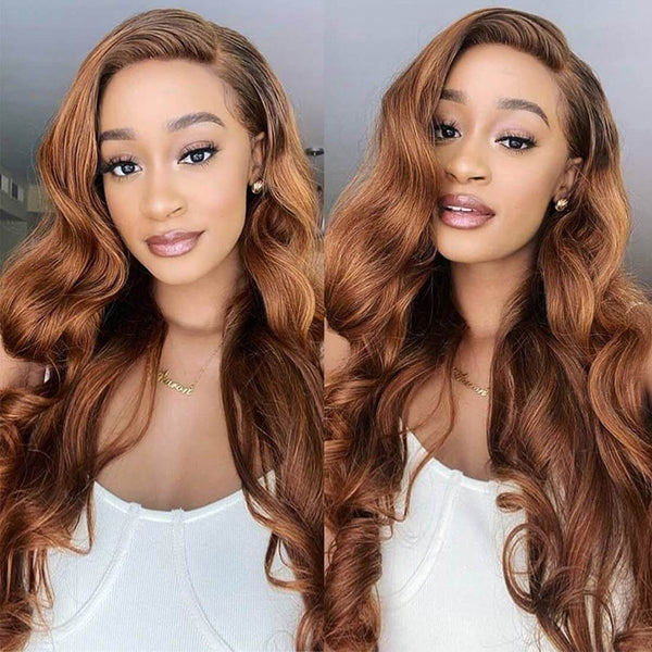 ?️ Brand New ?  Natural Brown Color Quality Human Hair Wig Amazon.com : abbildung 30inch Highlight Ombre Lace Front Wig  main image 4