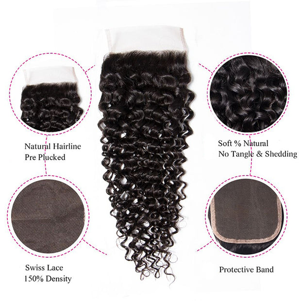 Malaysian Curly Hair 3 Bundles with 4*4 Closure Soft Unprocessed Virgin Human Hair