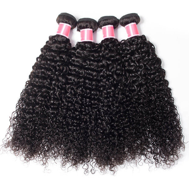 Malaysian Curly Hair 4 Bundles With 13X4 Ear To Ear Lace Frontal Natural Color