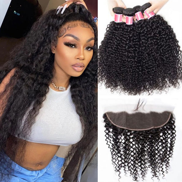 Brazilian Curly Hair 4 Bundles with 13*4 Lace Frontal Virgin Human Hair