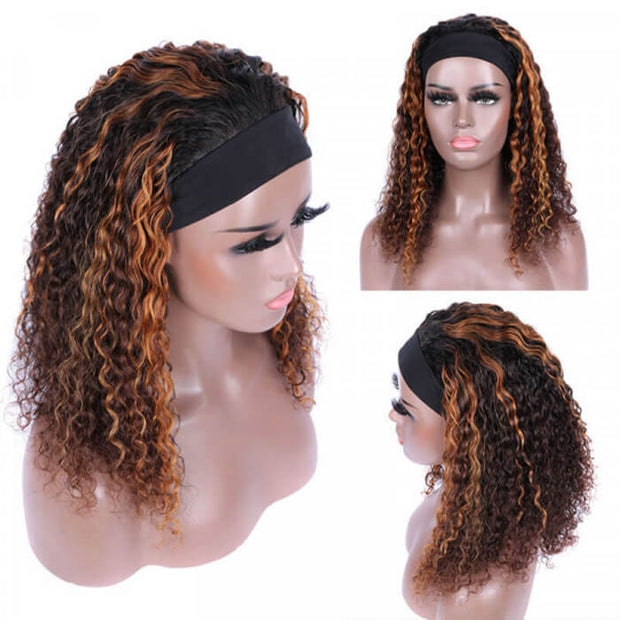 #4/30 Color Highlights Curly Hair Headband Wigs Human Hair