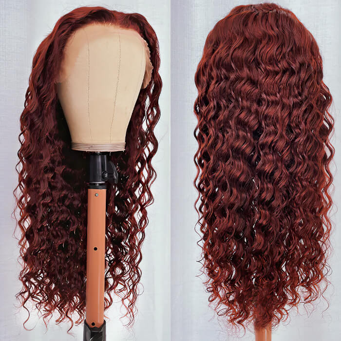 Reddish Brown 5x5/13x4 HD Lace Wig #33 Auburn Colored Deep Wave
