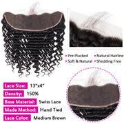 Brazilian Deep Wave 4 Bundles with 13*4 Lace Frontal Virgin Human Hair