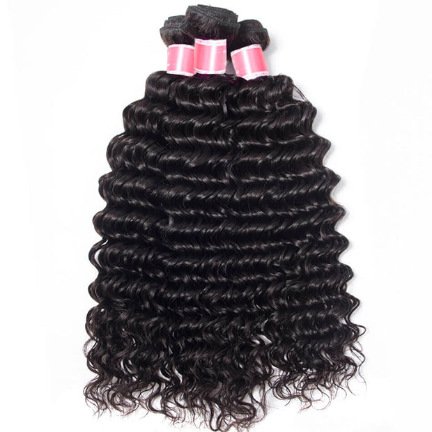 Peruvian Deep Wave Virgin Hair Weave 3 Bundles With 13*4 Lace Frontal