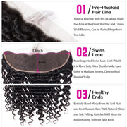 Malaysian Deep Wave Virgin Hair Weave 3 Bundles With 13x4 Lace Frontal Ear To Ear