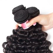 Brazilian Deep Wave Virgin Hair Weave 3 Bundles With 13*4 Lace Frontal