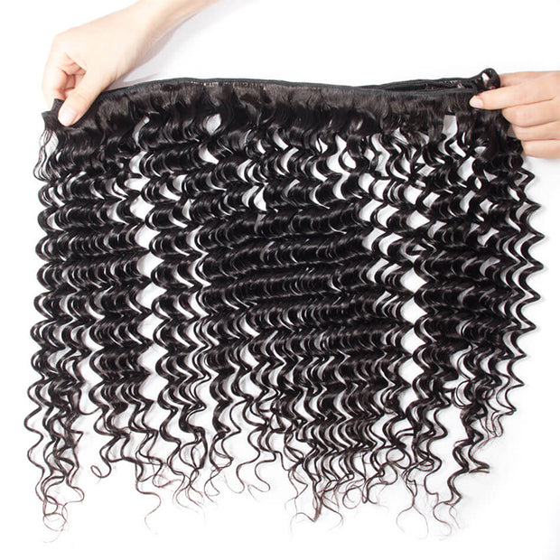 Brazilian Deep Wave Virgin Hair Weave 3 Bundles With 13*4 Lace Frontal