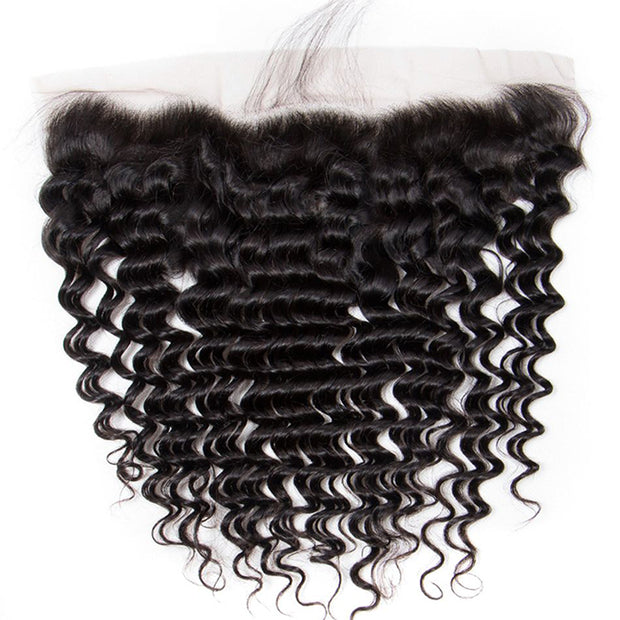 Brazilian Deep Wave Virgin Hair Weave 3 Bundles With 13*4 Lace Frontal