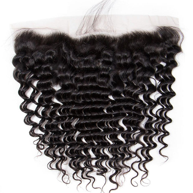 Peruvian Deep Wave Virgin Hair Weave 3 Bundles With 13*4 Lace Frontal