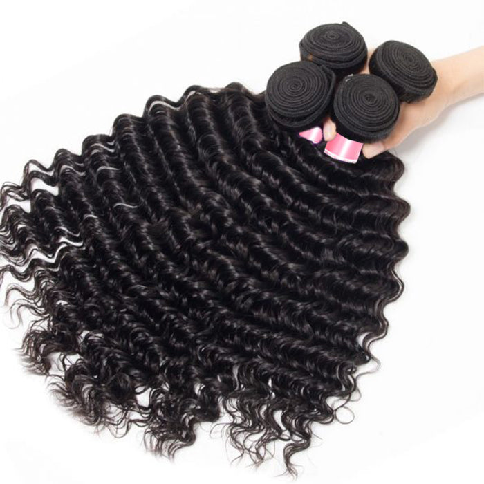 Brazilian Deep Wave 4 Bundles with 4*4 Lace Closure Virgin Human Hair