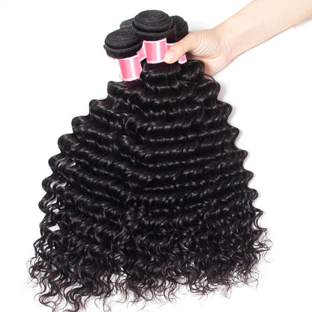 Brazilian Deep Wave 4 Bundles with 4*4 Lace Closure Virgin Human Hair