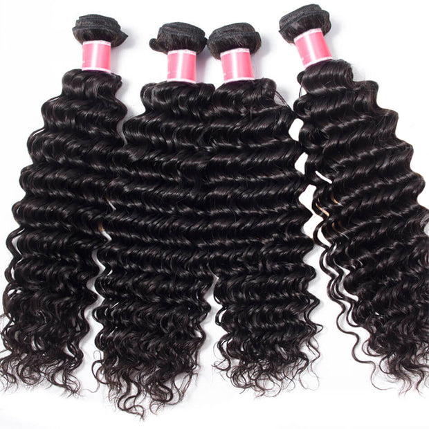 Brazilian Deep Wave 4 Bundles with 4*4 Lace Closure Virgin Human Hair