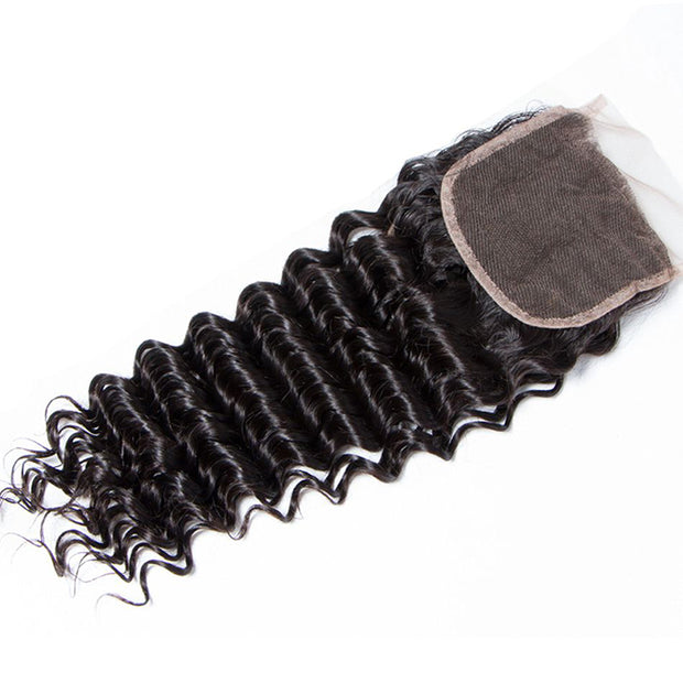 Brazilian Deep Wave 4 Bundles with 4*4 Lace Closure Virgin Human Hair