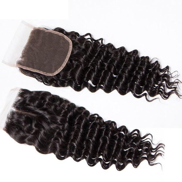 Brazilian Deep Wave 4 Bundles with 4*4 Lace Closure Virgin Human Hair