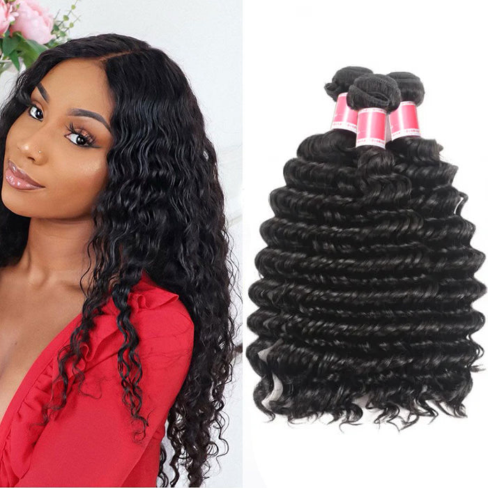 Peruvian Deep Wave 3/4 Bundle Deals Unprocessed Virgin Human Hair Extensions In Stock