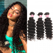Malaysian Deep Wave 3/4 Bundle Deals Unprocessed Virgin Human Hair Bundles Natural Black Color