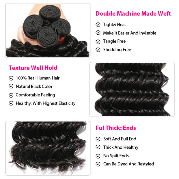 Peruvian Deep Wave 3/4 Bundle Deals Unprocessed Virgin Human Hair Extensions In Stock