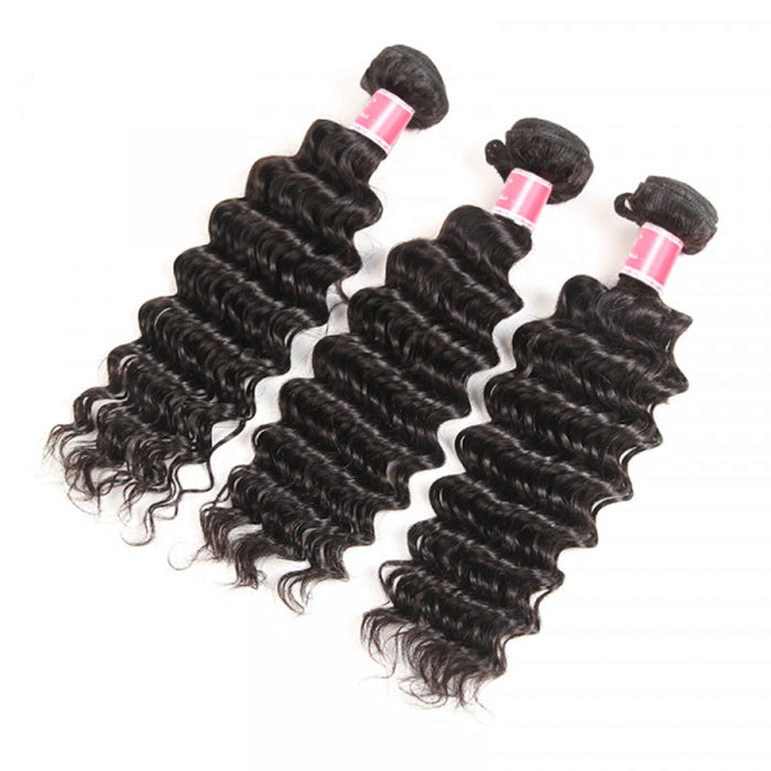 Malaysian Deep Wave 3/4 Bundle Deals Unprocessed Virgin Human Hair Bundles Natural Black Color