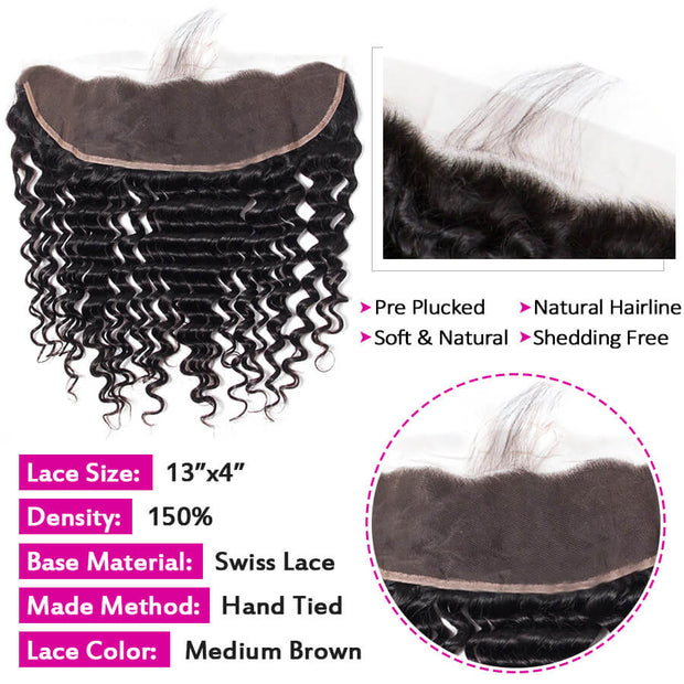 HD Transparent Lace Frontal Deep Wave 13x4 Ear to Ear Lace Frontal Human Hair 12A Quality