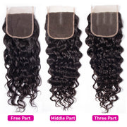 4x4 HD Transparent Lace Closure Water Wave Human Hair Closure Natural Black Hair Top Swiss Lace