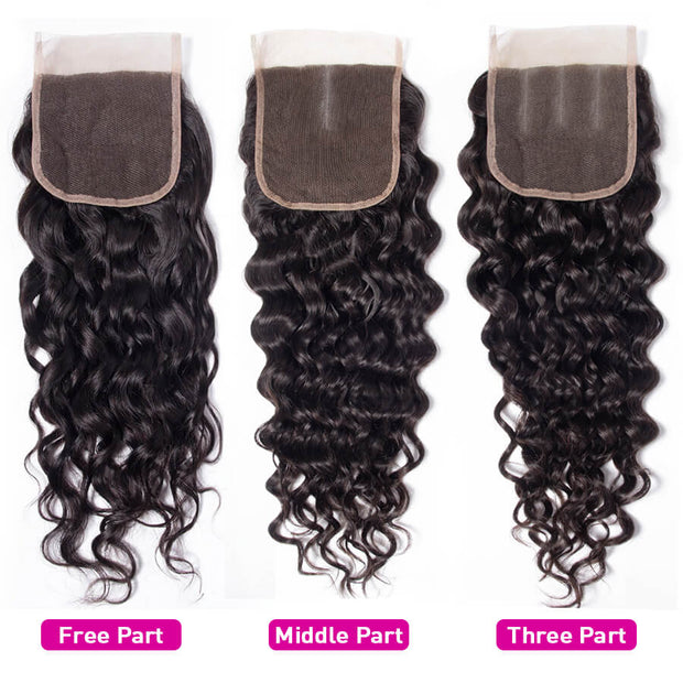 4x4 HD Transparent Lace Closure Water Wave Human Hair Closure Natural Black Hair Top Swiss Lace