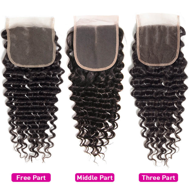 4x4 HD Transparent Lace Closure Deep Wave Human Hair Closure Natural B ...