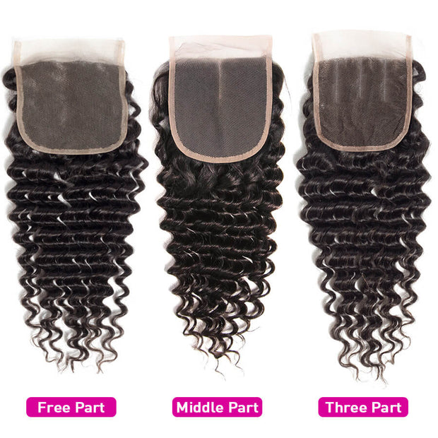 Brazilian Deep Wave 4 Bundles with 4*4 Lace Closure Virgin Human Hair