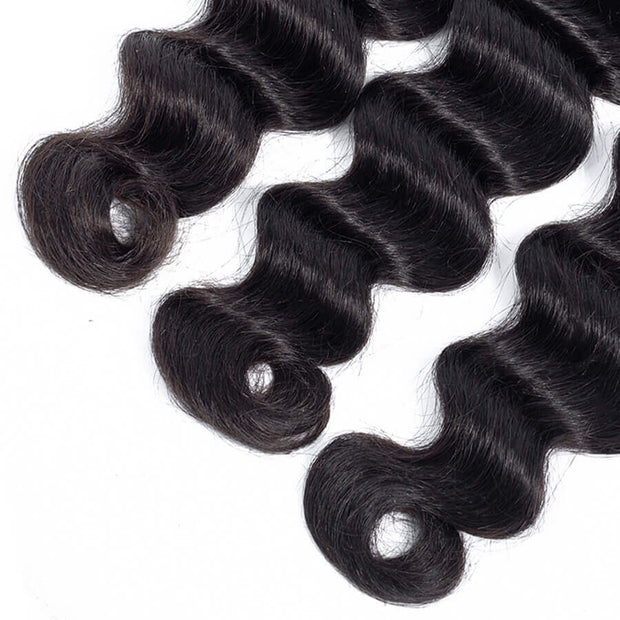 Brazilian Loose Deep Wave 3 Bundles with 4*4 Lace Closure Virgin Human Hair