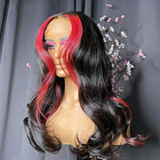Blonde/Red/Green Skunk Stripe Hair Highlights Body Wave Human Hair 13*4 HD Lace Wigs