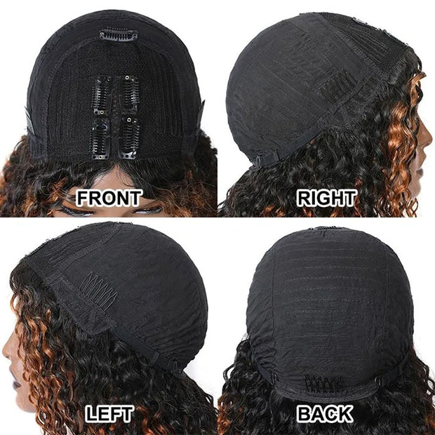 V/U Part Wig Curly Balayage Highlight Color Wigs Human Hair Beginner Friendly No Lace