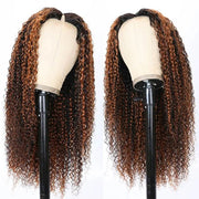V/U Part Wig Curly Balayage Highlight Color Wigs Human Hair Beginner Friendly No Lace