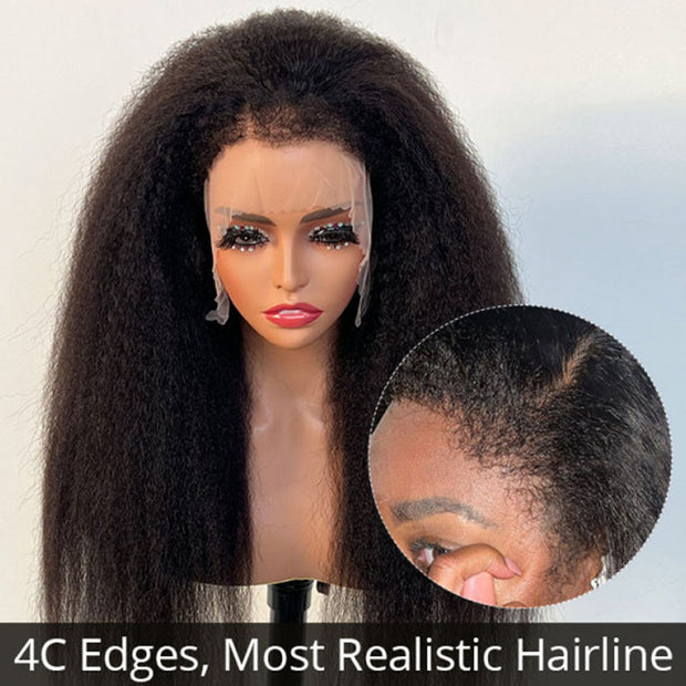 4C Edges 13X6 Skinlike Real HD Lace Front Wig Kinky Straight Glueless Wig