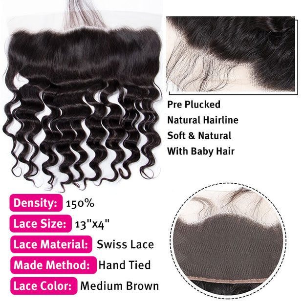 Loose Deep Wave 13x4 Ear to Ear HD Transparent Lace Frontal Human Hair 12A Quality