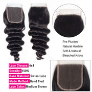Brazilian Loose Deep Wave 4 Bundles with 4*4 Lace Closure Virgin Human Hair