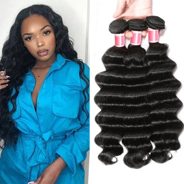 Peruvian Loose Deep Wave 3/4 Bundle Deals Unprocessed Virgin Human Hair Extensions In Stock