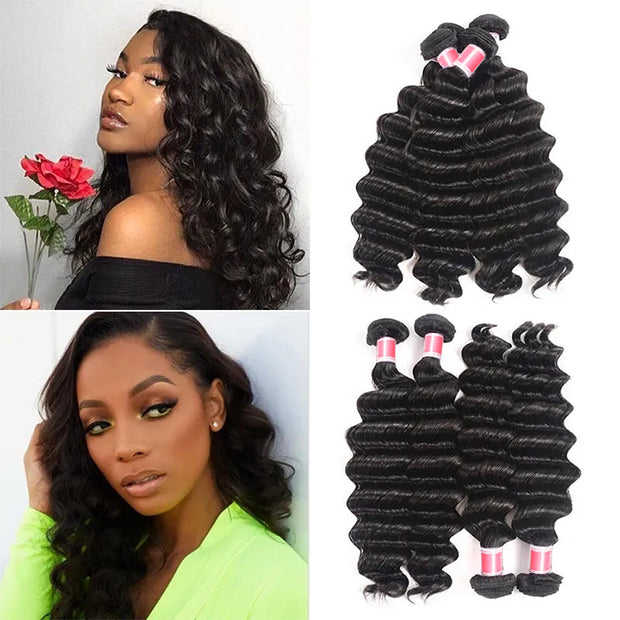 Peruvian Loose Deep Wave 3/4 Bundle Deals Unprocessed Virgin Human Hair Extensions In Stock