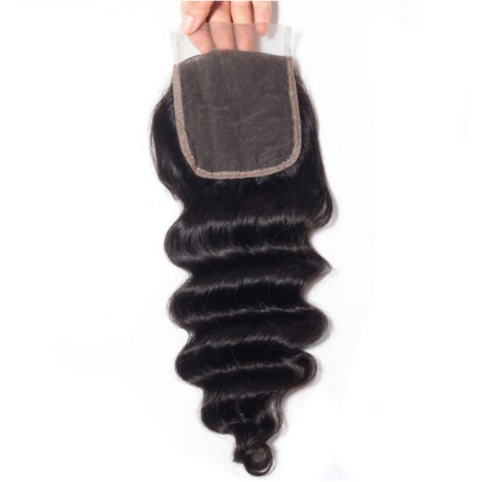 4x4 HD Transparent Lace Closure Loose Deep Wave Human Hair Closure Natural Black Hair Top Swiss Lace