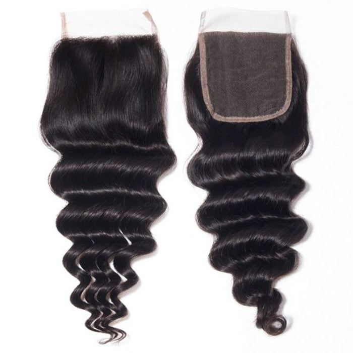 4x4 HD Transparent Lace Closure Loose Deep Wave Human Hair Closure Natural Black Hair Top Swiss Lace