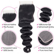 Brazilian Loose Deep Wave 3 Bundles with 4*4 Lace Closure Virgin Human Hair